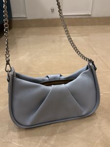 Blue Gathered Leather Shoulder Bag