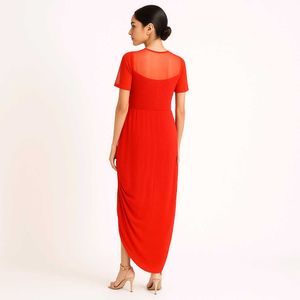 Red Drape Saree With Leggings