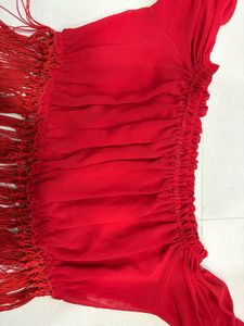 Red Fringe Chiffon Top