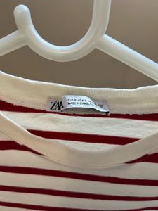 Zara Red Striped Cropped Tee