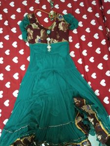 Green Anarkali Set With Stone Work