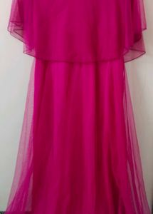 Hot Pink Tulle Overlay Dress