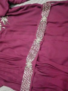 Purple One Side Duppta Dress With Belt