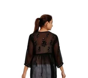 Black Embellished Sheer Tunic
