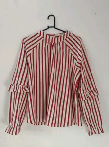 Striped Ruffle Sleeve Blouse