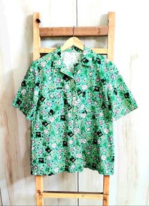 Green Printed Cotton Shirt Size-36-38