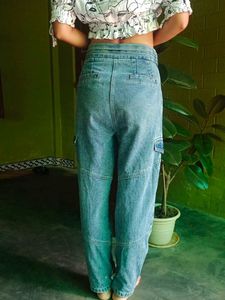 Vintage High-Waisted Denim Cargo Pants