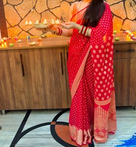 Pure Georgette Red Saree