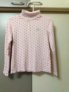 Pink Polka Dot High Neck Cotton T-shirt