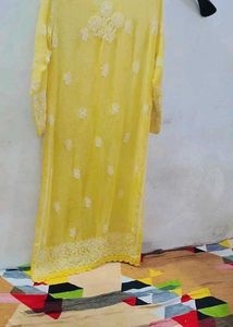 Yellow Chikankari Kurti For Girls And Women Size I