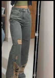 Ripped Straight Leg Jeans