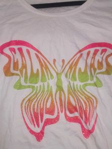 Women White T Shirt With A Beautiful  Butterfly