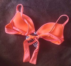 Coral Bra with Polka Dot Bow👙🎀🏖️