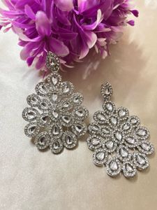 Elegant Silver Tone Statement Earrings