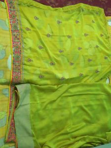 Lime Green Heavy Border Work Saree