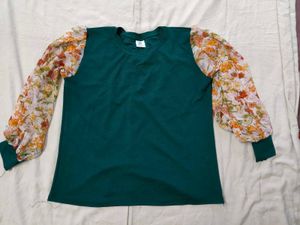 Green Top With Floral Design Sleeves For women