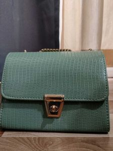 Forever21 Sea Green Clutch With Royal Golden Chain
