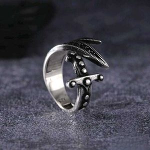 Uniquely Yellow Coloured Eye Silver Sword Ring