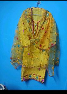 Haldi Embroidery Suit With Beautiful Dubatta