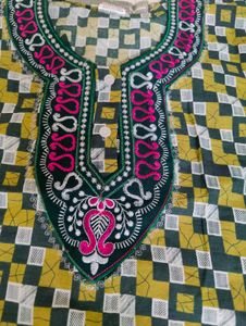 Green Embroidered Cotton Kaftan