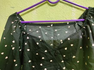 Black Sweetheart Neck Top With White Hearts Print