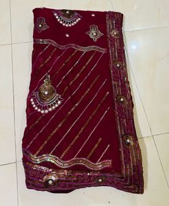 Burgundy Embellished Saree