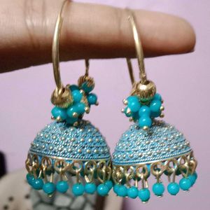Teal Jhumka Earrings
