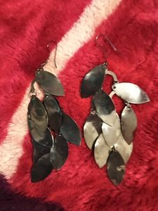 Leaf Drop, Peacock, Silver Earrings