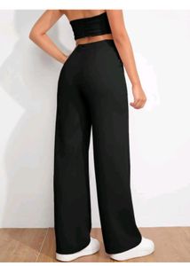 KOTTY Women Regular Fit Black Wide Leg Trousers