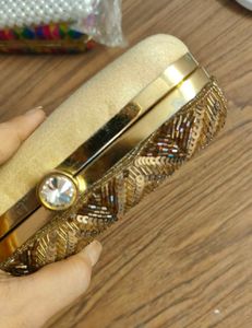 Gold Zigzag Handembroidered Clutch- Factory Reject