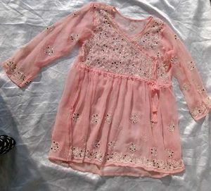 Beutiful Peach Chikankari Mirror Work Kurti/ Tunic