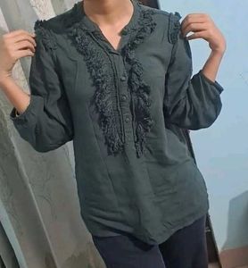 Elegant Olive Green Ruffled Top