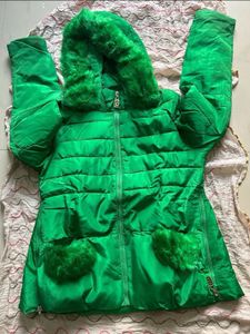 Korean Green Faux Fur Hooded Padded Jacket