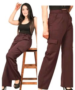 Maroon Wide Leg Cargo Pants