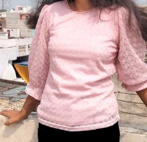 Pink Lace Sleeve Top