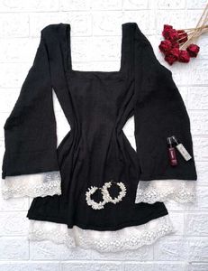 Black Corset Back Kurti With White Lace