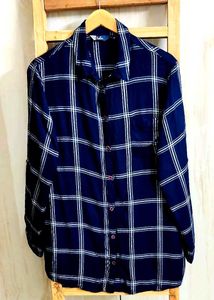 Blue Plaid Flannel Shirt Size-44