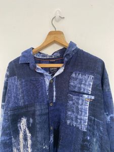 Stylish Blue Patchwork Shirt