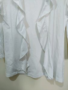 Voguish White Cover up Or Shrug With Ruffles