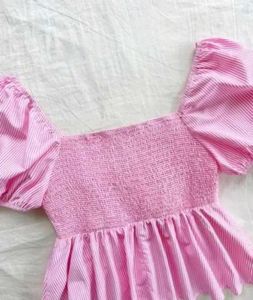 Pink Peplum Puff Sleeve Top