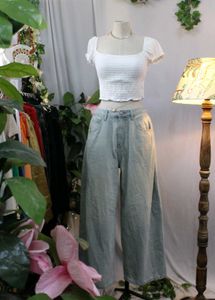 H&amp;M White Shirred Crop Top
