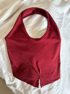 cherry red halter neck top