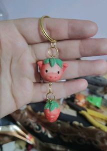 Strawberry Cow Keychain