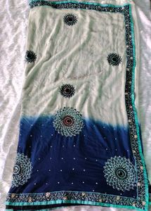 Elegant Blue Embroidered Saree