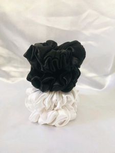 Black &amp; White Satin Scrunchie Set
