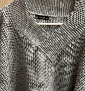 Grey Knit V-Neck Sweater