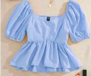 Blue Gingham Peplum Top