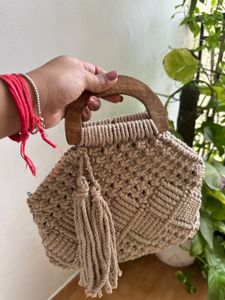 Macrame Handbag with Wooden Handle