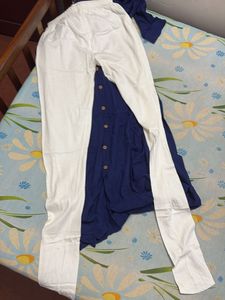 Blue Kurta And White Leggins With Pocket For Women