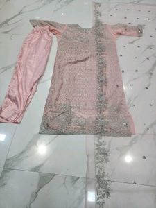 Elegant Pink Embroidered Kurta 3psc Set xxl